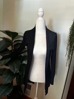 Ann Taylor Black Open-Front Longline Blazer Cardigan